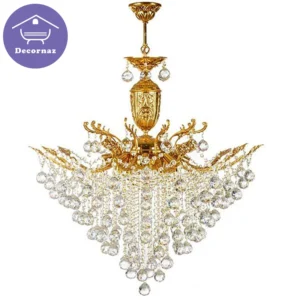 لوستر ۱۵ شعله کریستالی طلایی