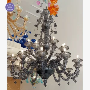 لوستر دوطبقه دودی 24 شاخه سبک مورانو مدرن