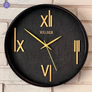 ساعت دیواری مشکی‑طلایی رومی ولدر با طراحی مدرن لاکچری