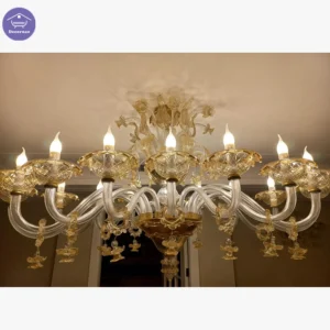 لوستر مورانو پذیرایی شاخه‌ بلند 12 شعله گلبرگی