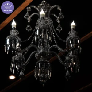 لوستر شش شعله باکارات کریستالی با آویز زنگوله ای مشکی