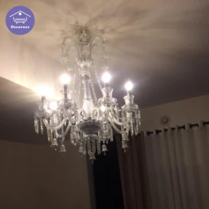 لوستر هشت شعله کریستالی زنیت اتاق خوابی با آویز های منشوری