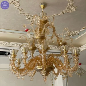 لوستر کهربایی طلایی پذیرایی 12 شاخه سبک مورانو