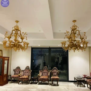 لوستر مورانو تالاری طلایی چند شاخه ایتالیایی