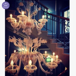 لوستر مورانو طلایی کهربایی چند طبقه پله‌ ای لاکچری