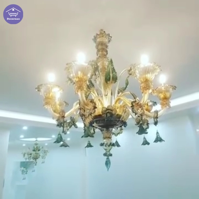 لوستر مورانو بزرگ با بدنه و شاخه های قوسی